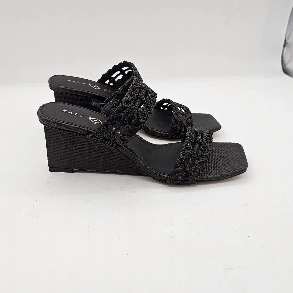 Katy Perry The Iris Woven Wedge Sandals Black Size 9.5